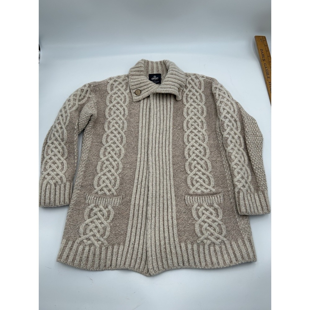 Aran Woollen Mills Sweater Womens Small Merino Cable Knit Ireland Cardigan Cream